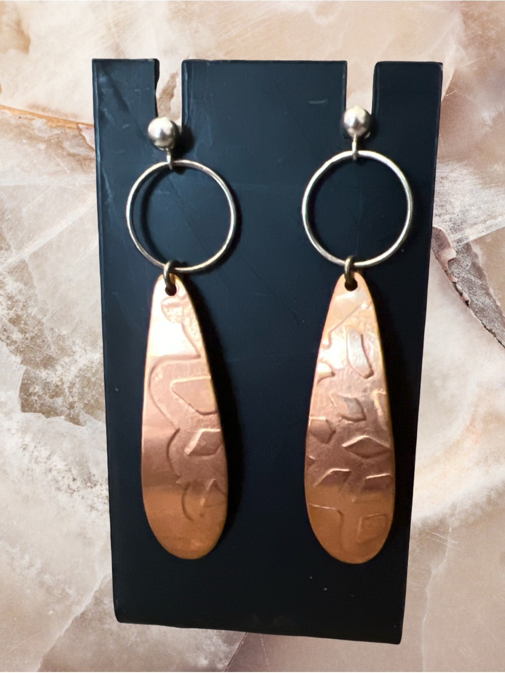dangle drop  textured  Copper And Sterling Silver Earrings Pierced